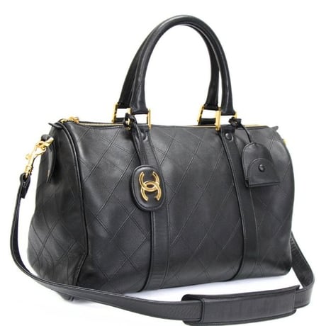 CHANEL Duffle Bag Diamond Stitched Calfskin Black #76713