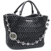 Miu Miu Matelasse Satchel Bag with Bijou Chain Nappa Leather Black #75566