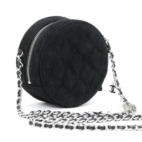 CHANEL Cocostellar Round Clutch with Chain Quilted Suede Black #75685