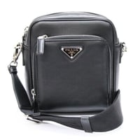 PRADA Front Pocket Crossbody Bag Leather Black 2VH168 ＃75628