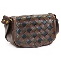 BOTTEGA VENETA Crossbody Bag with Studded Strap Intrecciato Leather Black Brown #75968