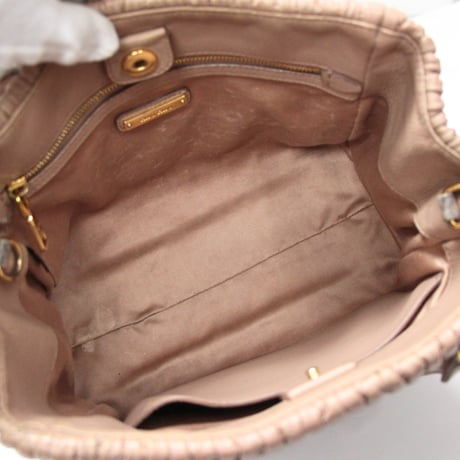 Miu Miu Matelasse Satchel Bag with Bijou Chain Nappa Leather Pink Beige #75575