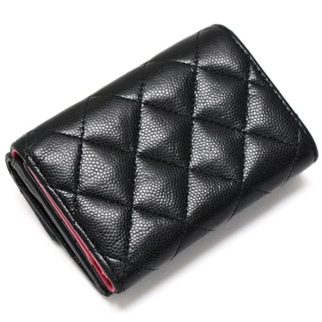 CHANEL Mesh CC Small Flap Wallet Quilted Caviar Black #75691