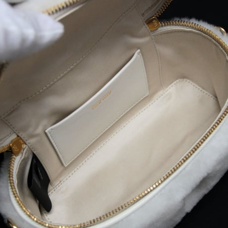 Miu Miu Top Handle Vanity Case Shearling White 5BH226 #75342
