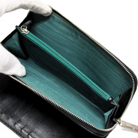 CHANEL Paris New York Zip-around Wallet Leather Black #75350