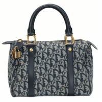 Christian Dior Mini Boston Bag Oblique Canvas Navy #75550
