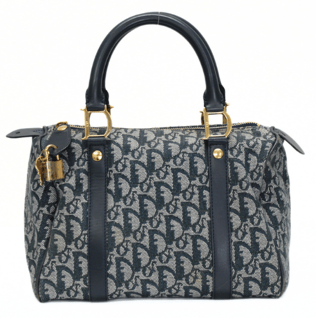 Christian Dior Mini Boston Bag Oblique Canvas Navy #75550