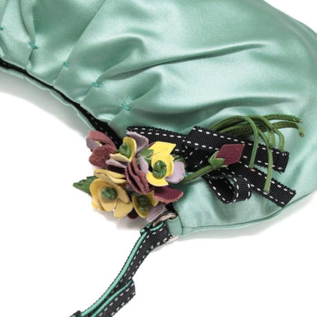 PRADA Raso Mini Handbag Flower Embellished Satin Light Green #75768