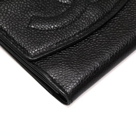 CHANEL CC Logo Trifold Wallet Caviar Black #75963