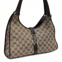 GUCCI Medium Jackie Bardot Hobo Bag GG Canvas Leather Beige #75327