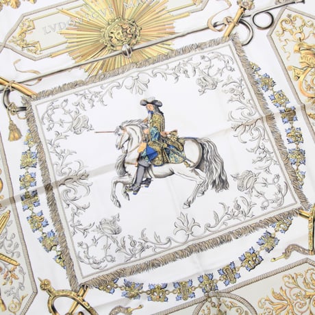 HERMES Carre 90 Silk 100% Scarf Stole "LVDOVICVS MAGNVS" #76551