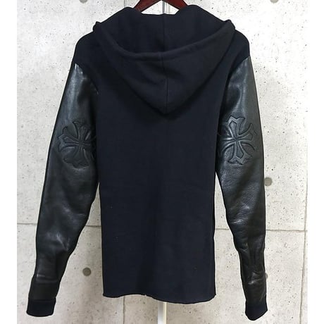 Chrome Hearts CH Plus Leather Patch Trimmed Double Zip Hoodie Black #104202