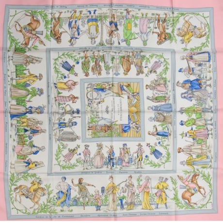 HERMES Carre 90 Silk 100% Scarf Stole "COSTUME CIVILS ACTUELS" #76718