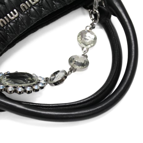 Miu Miu Matelasse Handbag with Bijou Chain Nappa Leather Black #76083