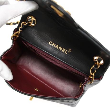 CHANEL Mini Square Flap Bag Quilted Lambskin Black #76635