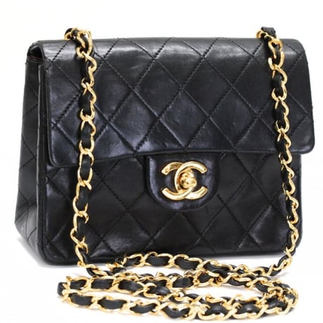 CHANEL Mini Square Flap Bag Quilted Lambskin Black #75615