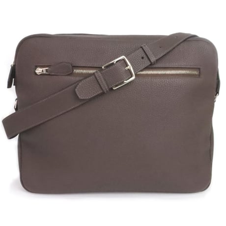 HERMES Sac Eebdo Reporter Messenger Bag Evergrain Leather Brown #19870