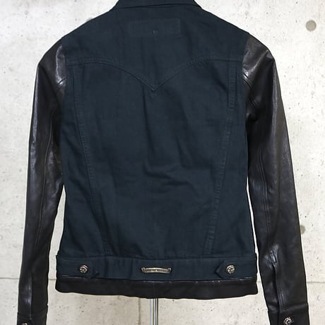 Chrome Hearts JVP Denim Jacket with Leather Sleeves #32162