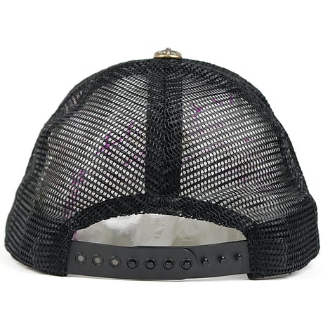 Chrome Hearts Cemetery Cross Leather Patch Trucker Hat Cap Black Orange #31753