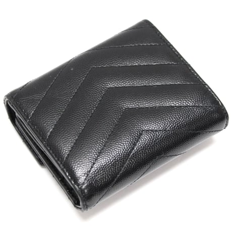 SAINT LAURENT PARIS Cassandra Mini Trifold Wallet Quilted Leather Black #76447