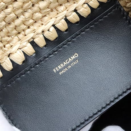 Salvatore Ferragamo Hug Handbag Bag XS Raffia-Effect Fabric Natural Brown #19750