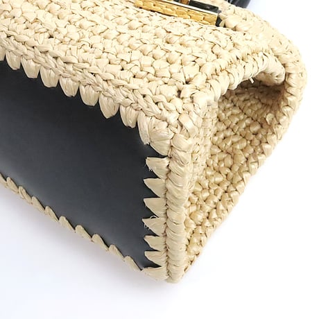 Salvatore Ferragamo Hug Handbag Bag XS Raffia-Effect Fabric Natural Brown #19750