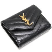 SAINT LAURENT PARIS Cassandra Mini Trifold Wallet Quilted Leather Black #76447