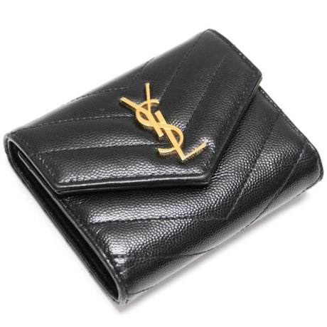 SAINT LAURENT PARIS Cassandra Mini Trifold Wallet Quilted Leather Black #76447