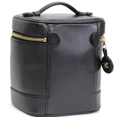 CHANEL CC Logo Vanity Bag Caviar Black #76476