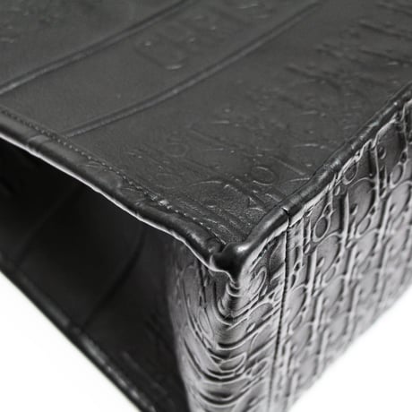 Christian Dior Medium Book Tote Bag Oblique Embossed Leather Black #75592