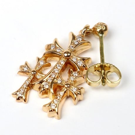 Chrome Hearts 22K Triple CH Cross Earrings with Pavé Diamonds #104783