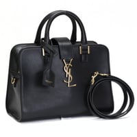 SAINT LAURENT PARIS Baby Cabas Handbag Leather Black #76037