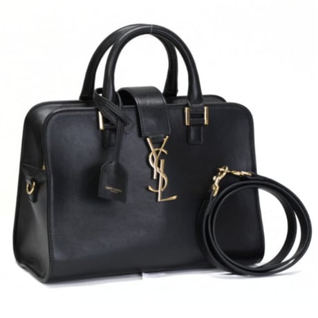 SAINT LAURENT PARIS Baby Cabas Handbag Leather Black #76037