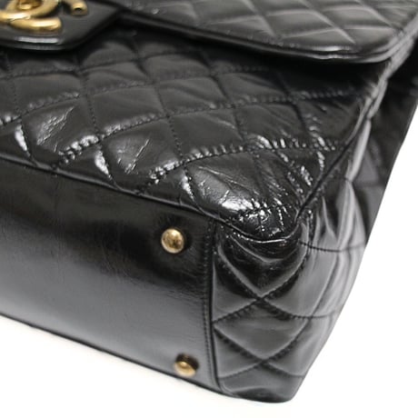 CHANEL Castle Rock Top Handle Flap Bag Quilted Glazed Calfskin Black #76356