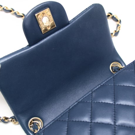 CHANEL Mini Square Flap Bag Quilted Lambskin Blue #75636
