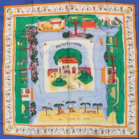 HERMES Carre 90 Silk 100% Scarf Stole "RE TOUR A LA TERRE" #76444