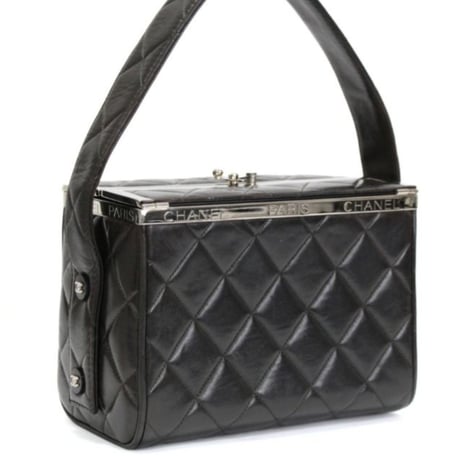 CHANEL Top Handle Vanity Box Bag Quilted Lambskin Black #76460