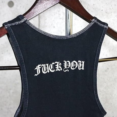 Chrome Hearts Vintage NYC Exclusive "FUCK YOU" Large Cross Horseshoe Print Tank Top #104311