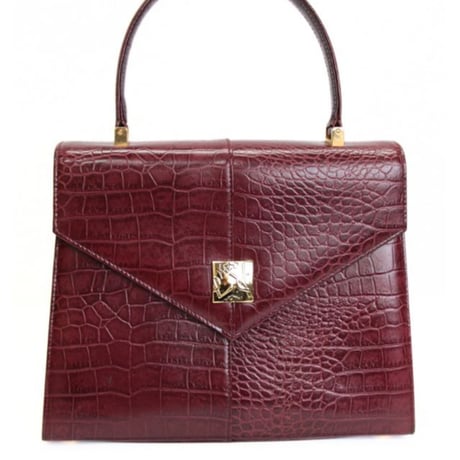YVES SAINT LAURENT Top Handle Envelop Flap Bag Crocodile Embossed Leather Bordeaux #76589