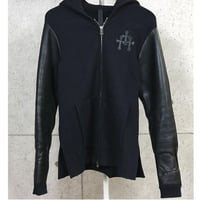Chrome Hearts CH Plus Leather Patch Trimmed Double Zip Hoodie Black #104202