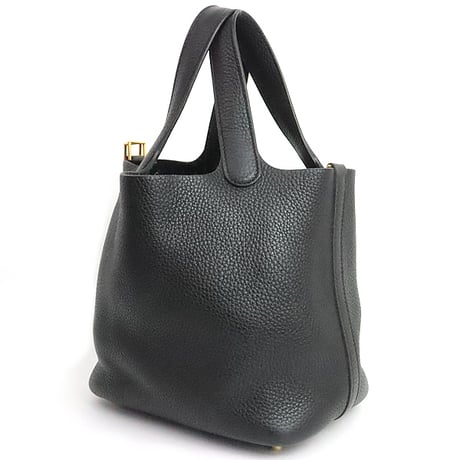 HERMES Picotin Lock PM Handbag Taurillon Clemence Leather Black #19815