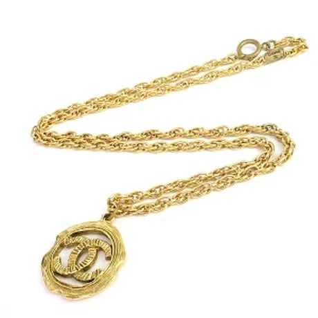 CHANEL Vintage Coco Mark Pendant Necklace Gold-toned #19973