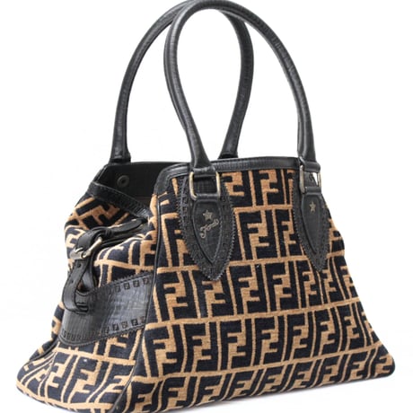 FENDI Chef de Jour Handbag Tobacco Zucca Leather Brown ＃75749
