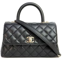 CHANEL Small Coco Handle Flap Bag Quilted Caviar Black #19907