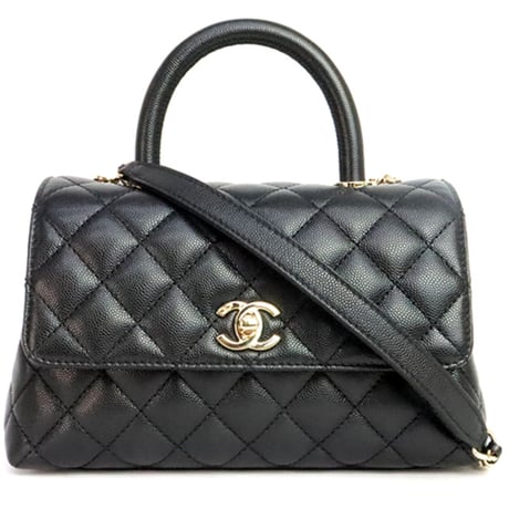CHANEL Small Coco Handle Flap Bag Quilted Caviar Black #19907