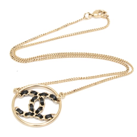 CHANEL Coco Mark Circle Pendant Necklace Gold-toned B19P #76308