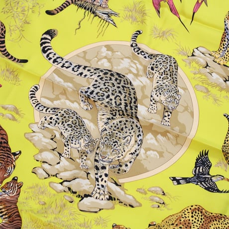 HERMES Carre 90 Silk 100% Scarf Stole "TENDRESSE FELINE" #76493