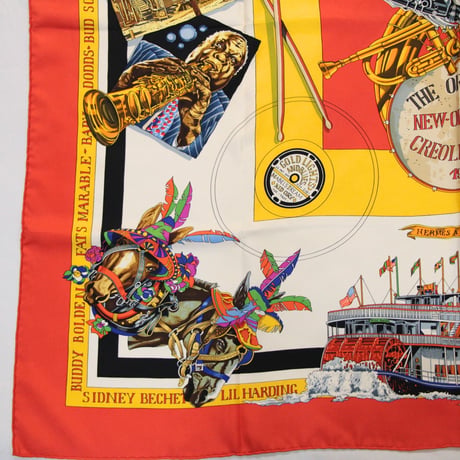 HERMES Carre 90 Silk 100% Scarf Stole "THE ORIGINAL NEW ORLEANS CREOLE JAZZ 1923" #76544