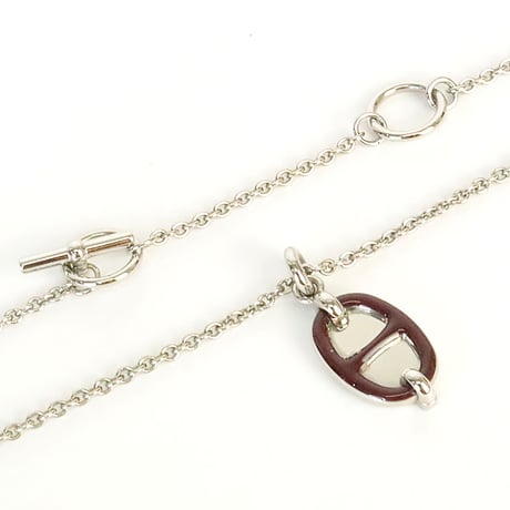 HERMES Mini Maillon PM Pendant Necklace Silver-toned Rouge H ＃20237