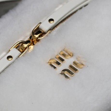 Miu Miu Top Handle Vanity Case Shearling White 5BH226 #75342